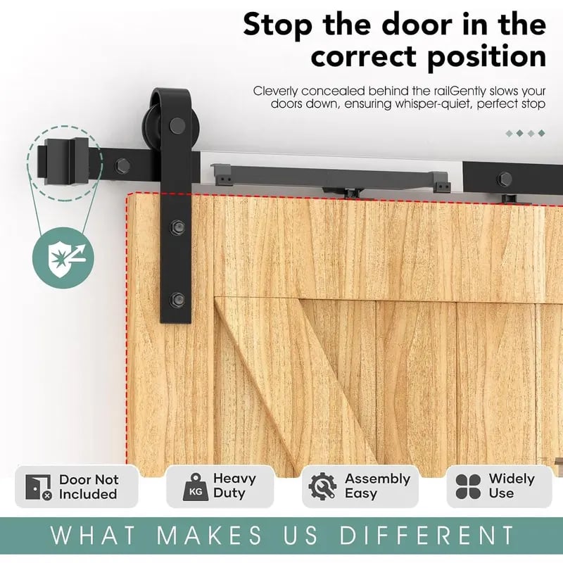 Barn Door Soft Close Kit – Hidden Track-Mounted Damper for 88–132 lb Sliding Barn Doors
