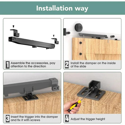 Barn Door Soft Close Kit – Hidden Track-Mounted Damper for 88–132 lb Sliding Barn Doors