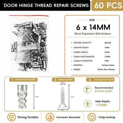 🔥LAST DAY SALE 49% OFF✨🔧High Strength Hinge Repair Screws | 6×14mm Door Hinge Thread Repair Screws Kit